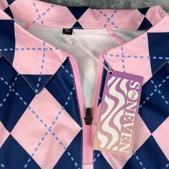 SONEVEN PINK NAVY ARGYLE PATTERN GOLF POLO SHIRT XL NEW WITH TAGS WOMEN'S - Picture 3 of 9